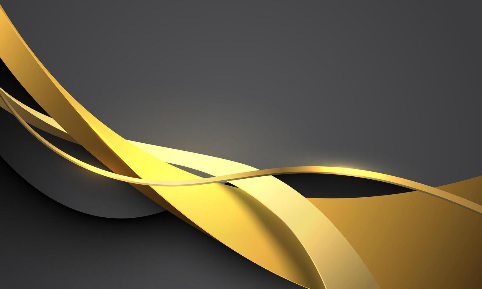 Abstract gold ribbon curve overlap on grey luxury background vector
