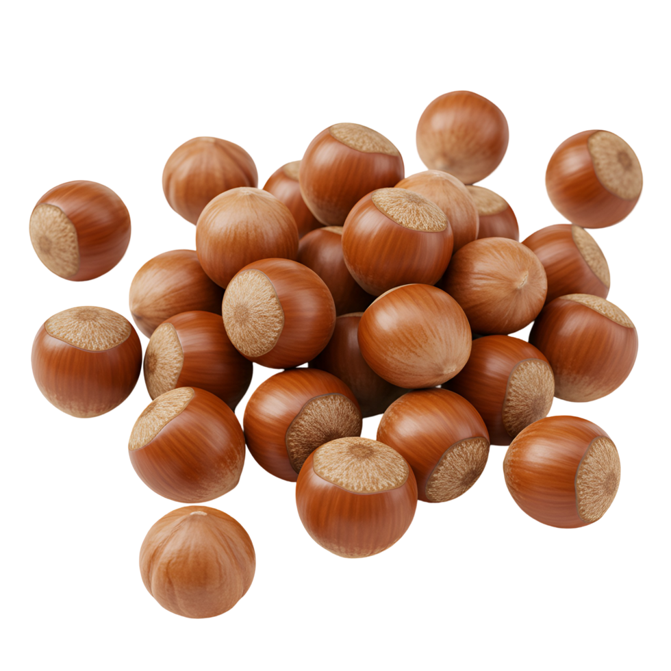 A close up view of a pile of hazelnuts with their shells on a plain colored surface showing detail 100 transparent background png
