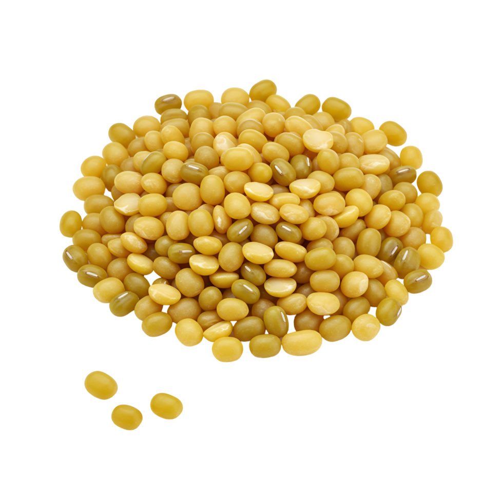 Isolated pile of split moong lentils showing a heap of yellow and green pulses on a plain space transparent background png
