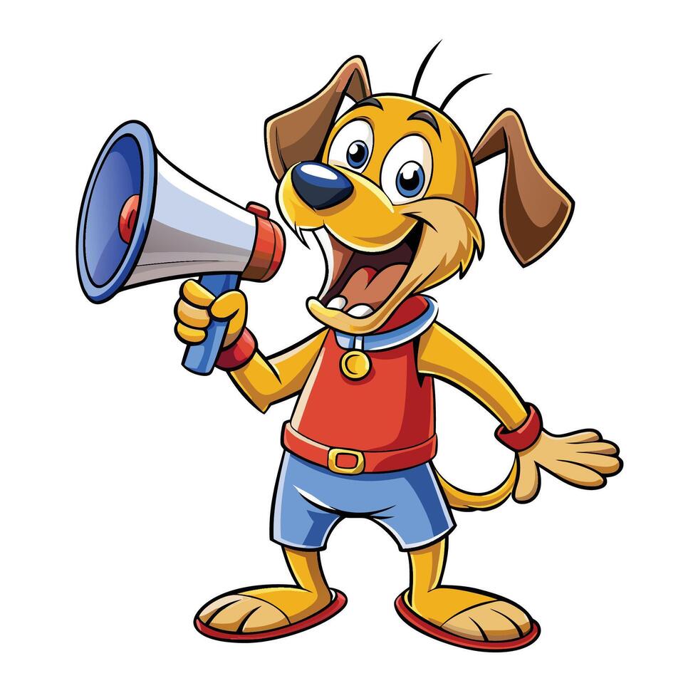 Cartoon dog character holding a megaphone vector