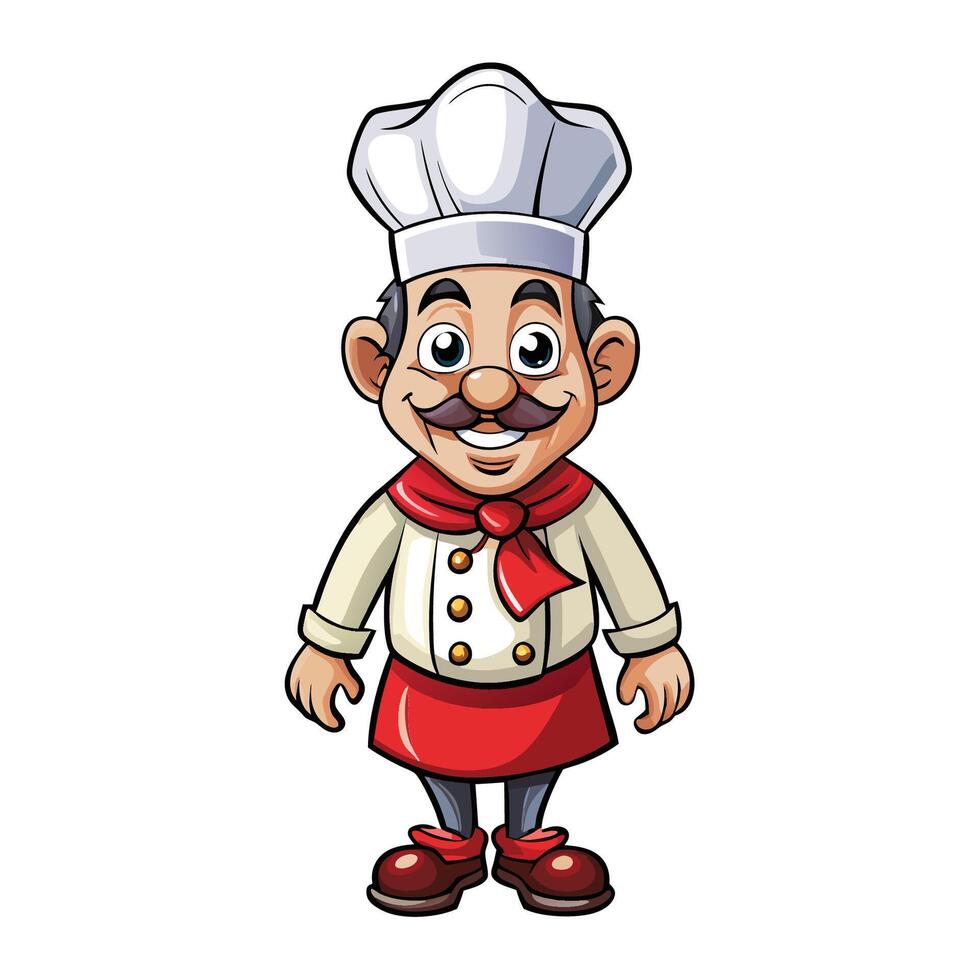 cartoon chef character with red tie and mustache vector