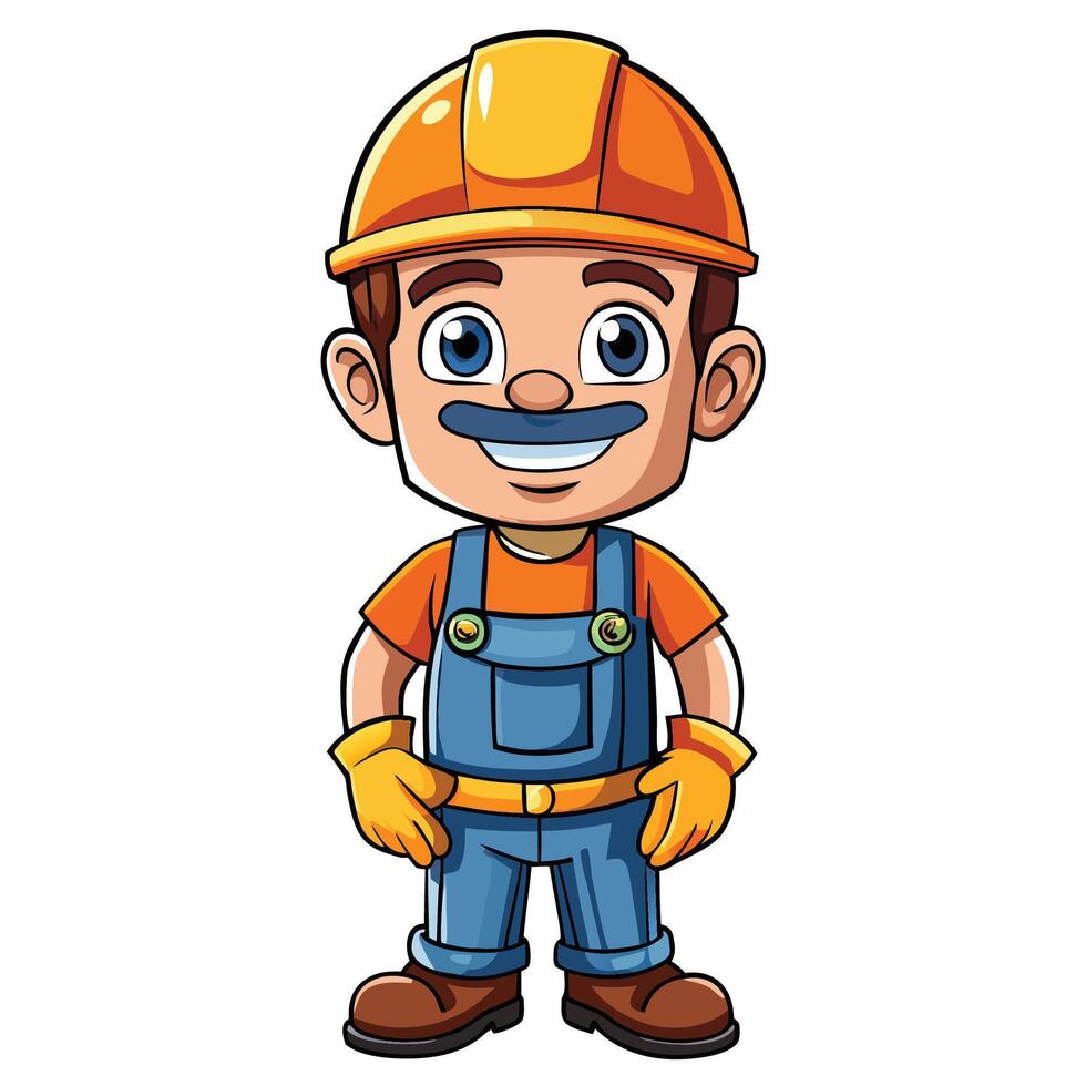 cartoon construction worker with mustache and hat vector