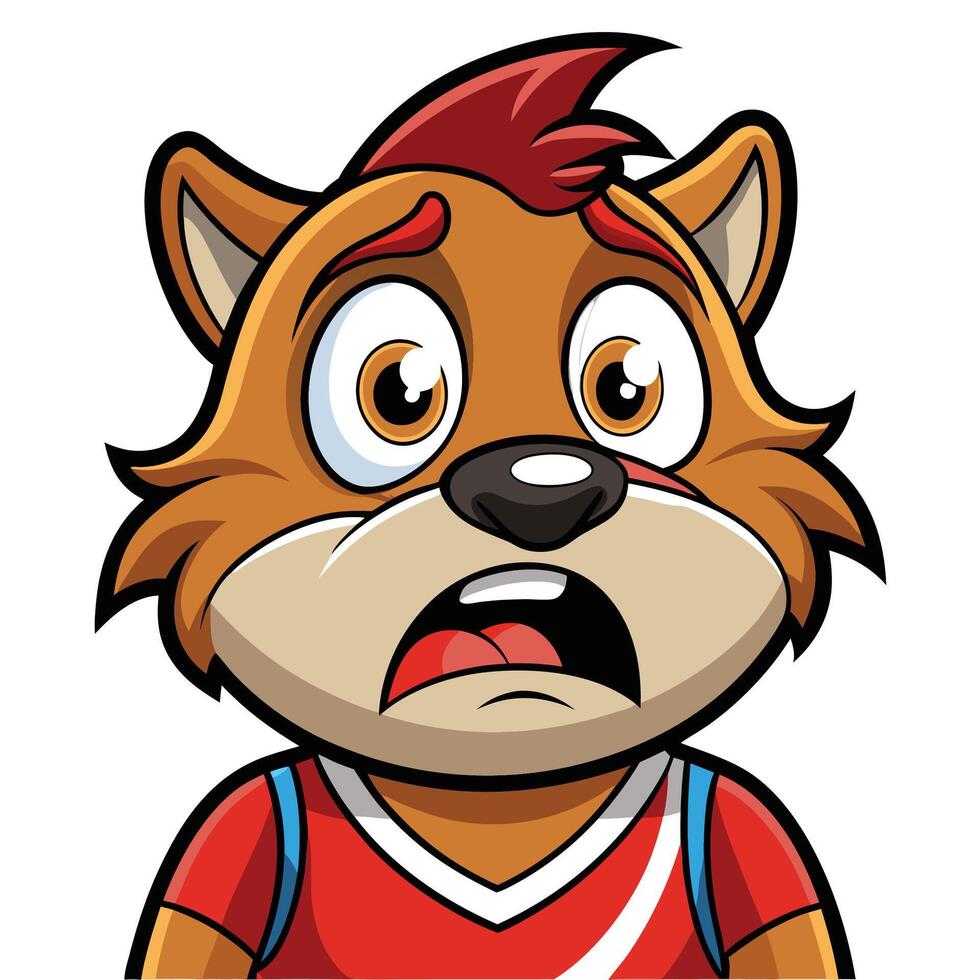 a cartoon wolf in a red shirt with a shocked expression vector