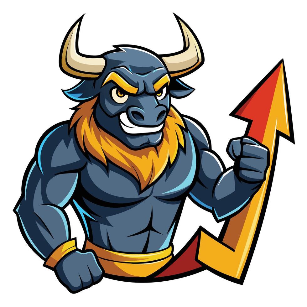 Bull Mascot with Upward Arrow vector