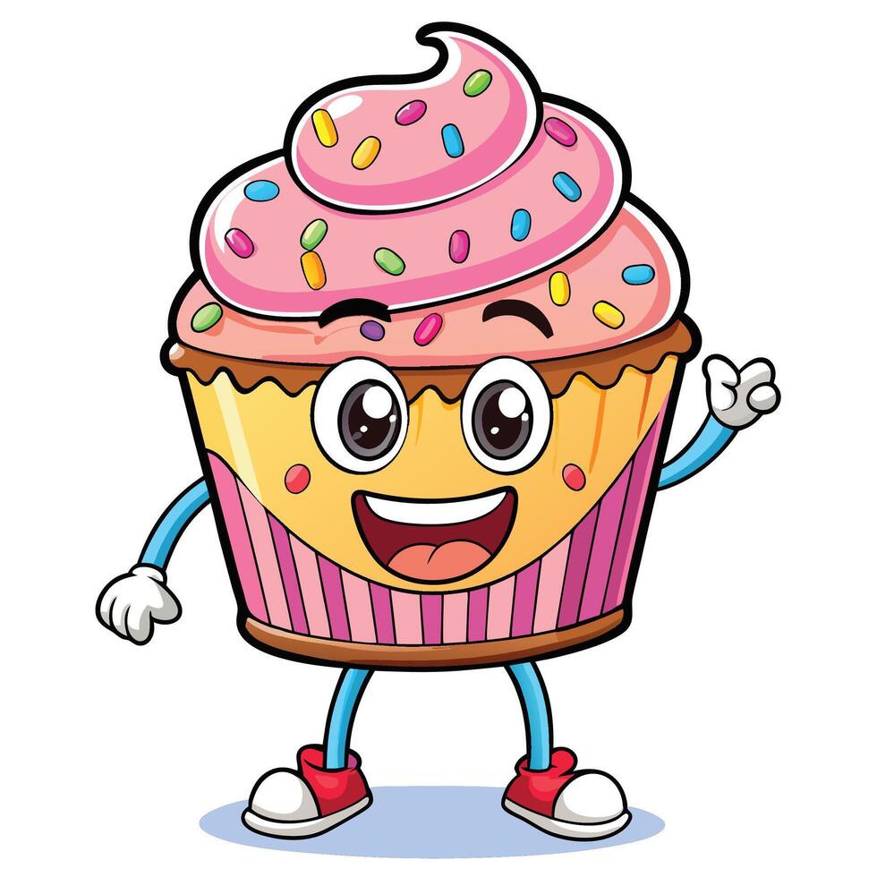 Cartoon Cupcake with Excited Expression vector
