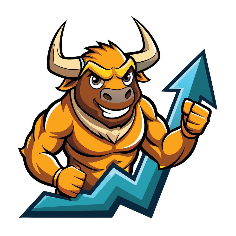 Bull Mascot with Upward Trend vector