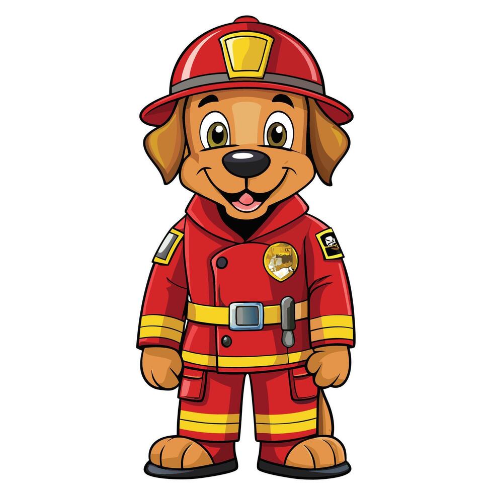 Cartoon fire dog in uniform vector