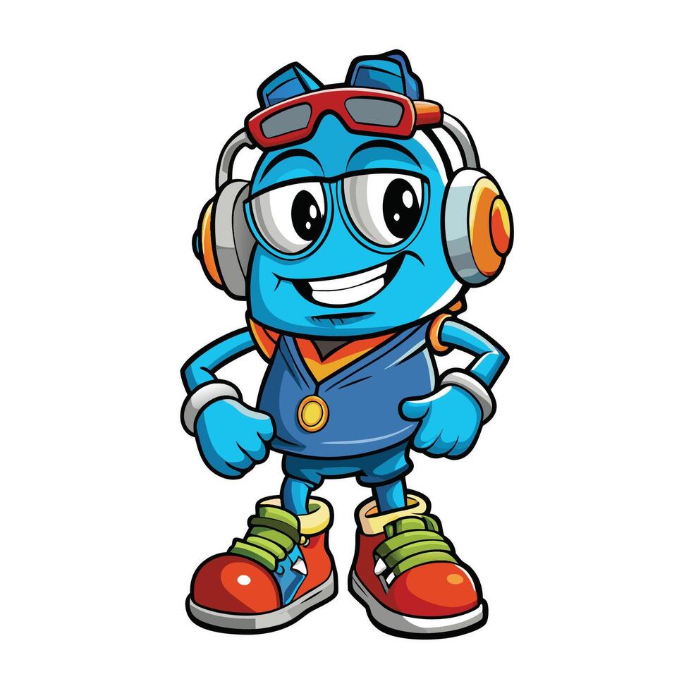 Cartoon character with headphones and glasses vector