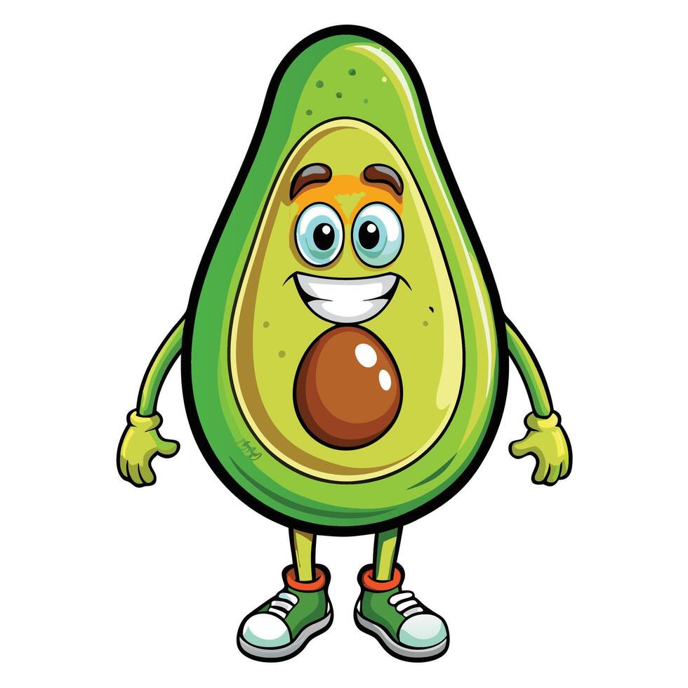 Cartoon avocado with a happy face and wearing shoes vector
