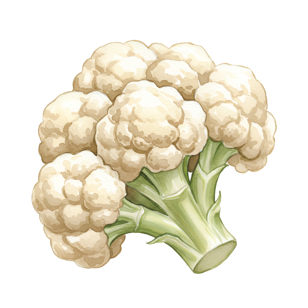 A digital illustration of a fresh cauliflower with a light color palette on a plain background transparent background png