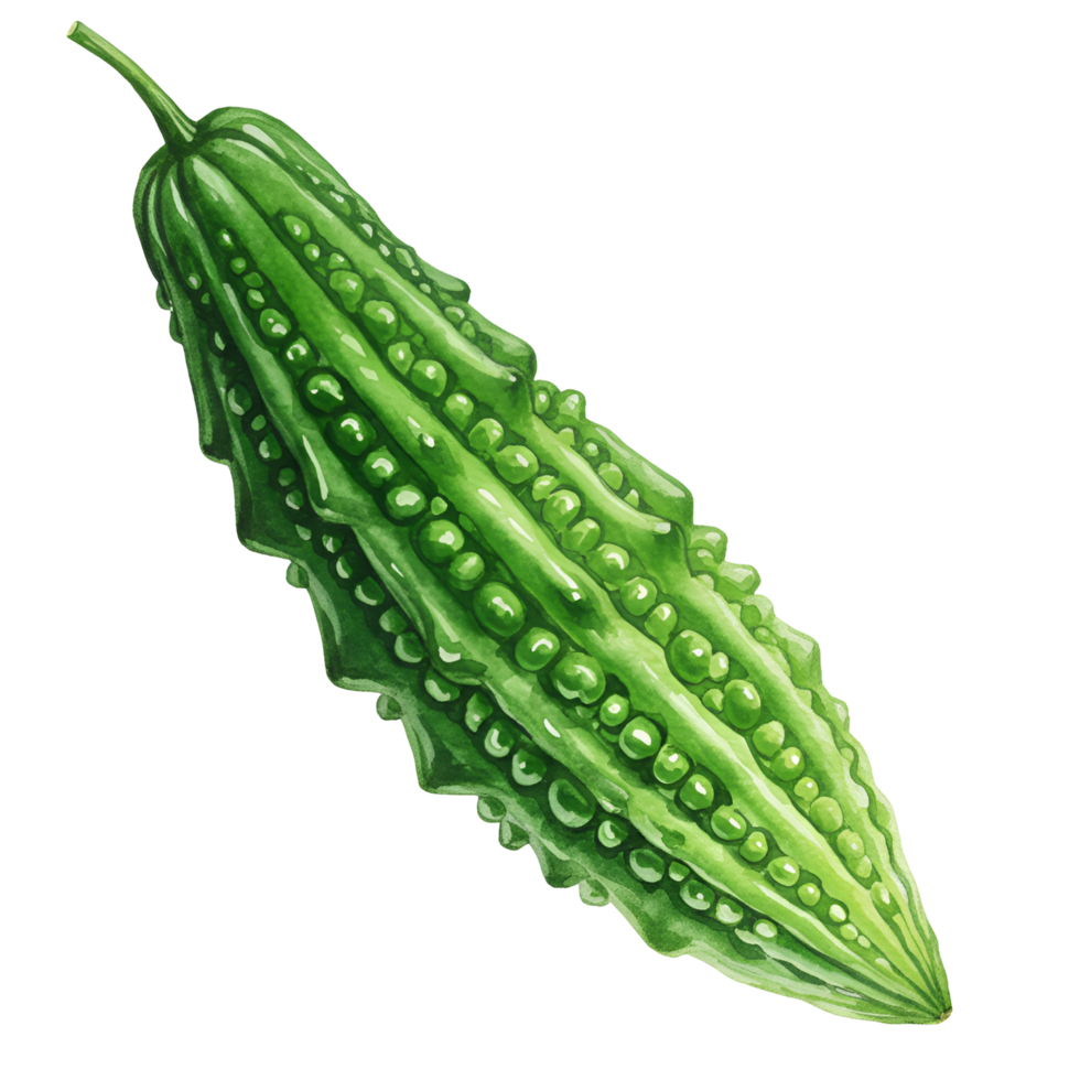 A single green bitter melon with textured skin isolated on a plain solid color background image view transparent background png