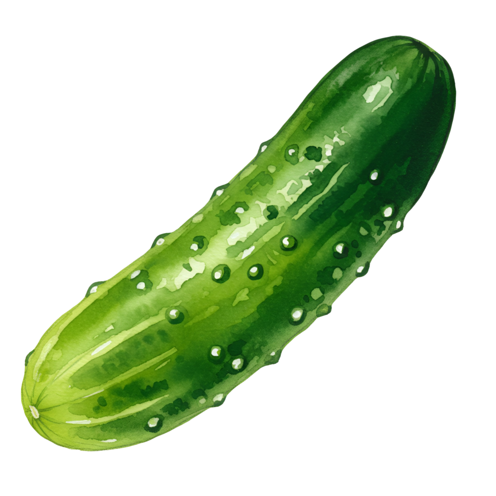 A single green cucumber with small bumps isolated on a plain and simple solid color canvas view art transparent background png