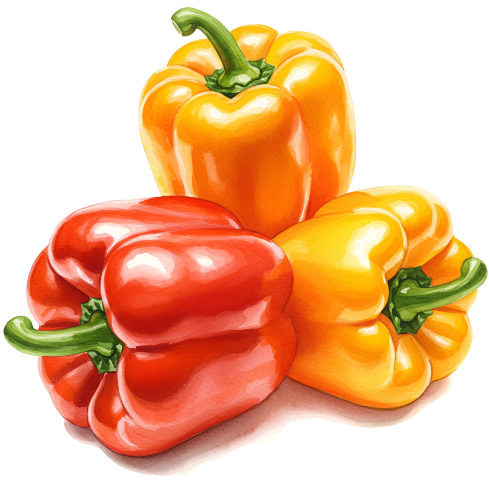 A vibrant still life featuring a cluster of colorful bell peppers on a plain presentation surface transparent background png