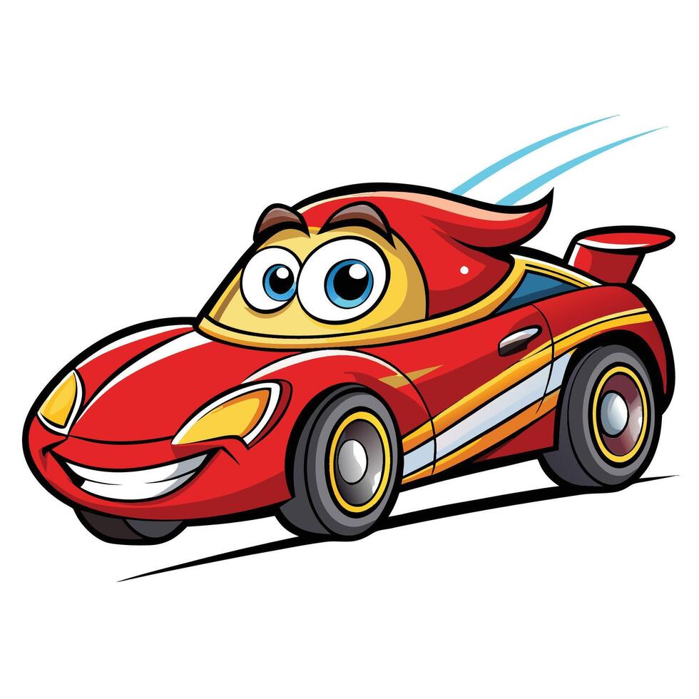 Cartoon red race car with big eyes and a smile vector