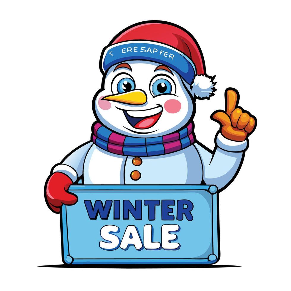 Cheerful snowman holding a winter sale sign vector