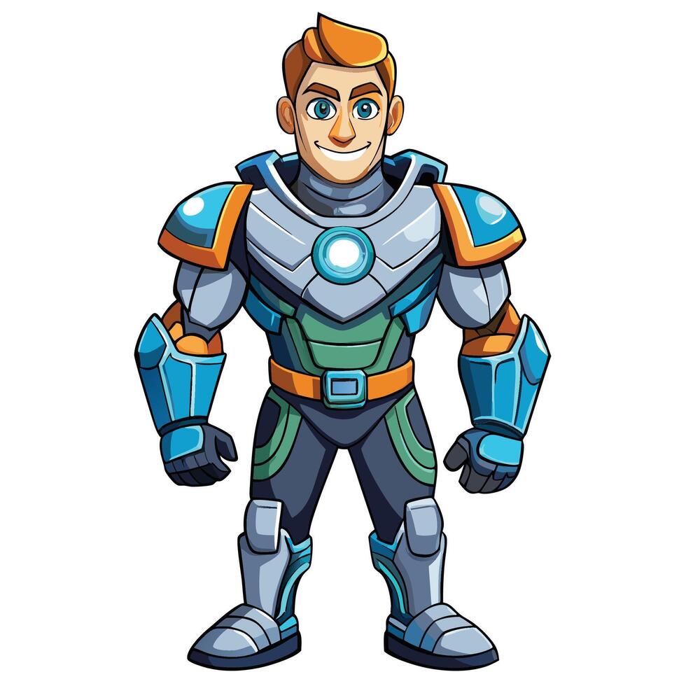 Cartoon superhero in futuristic armor vector