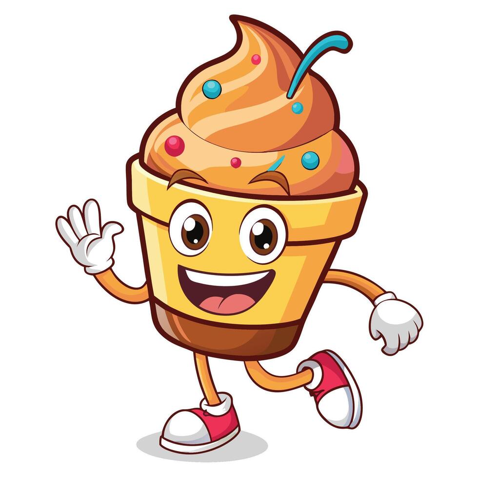 Cheerful ice cream character running vector