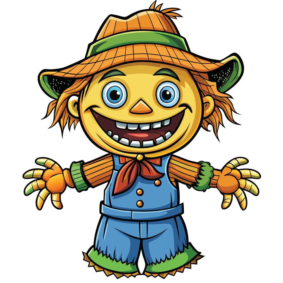 Cheerful scarecrow in overalls vector