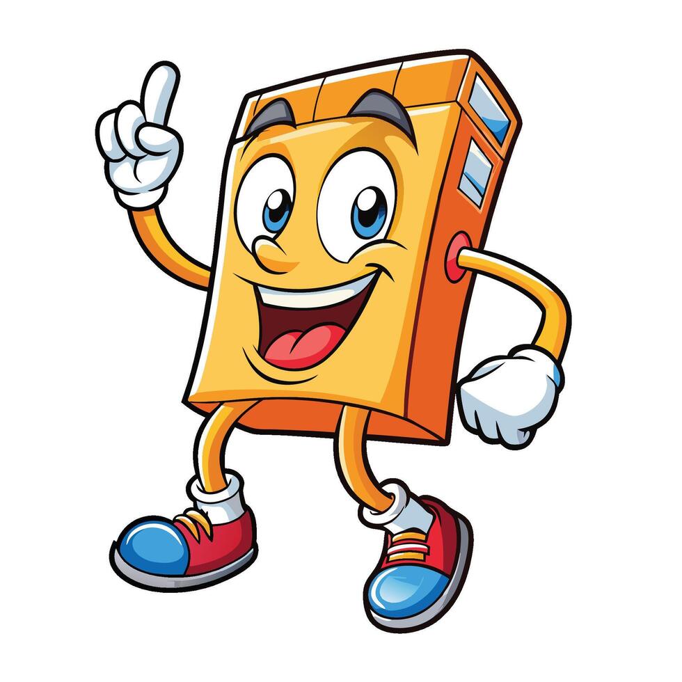 Cheerful box character pointing upwards vector