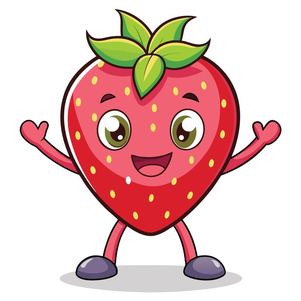 Cheerful strawberry character with welcoming pose vector