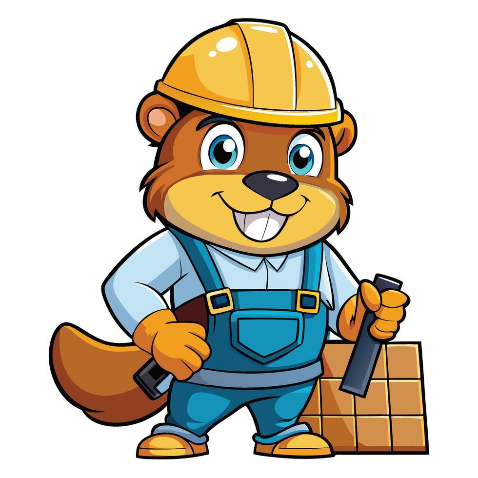 Cute construction worker cartoon character vector