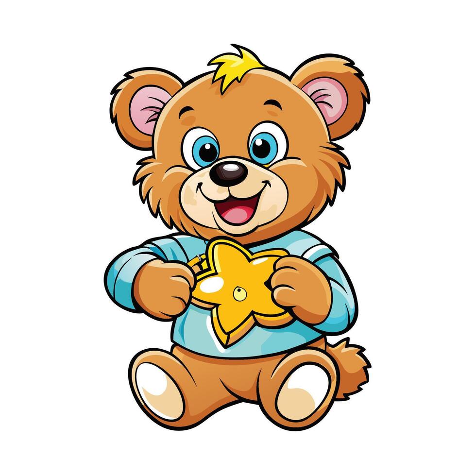 a cartoon brown bear holding a star vector