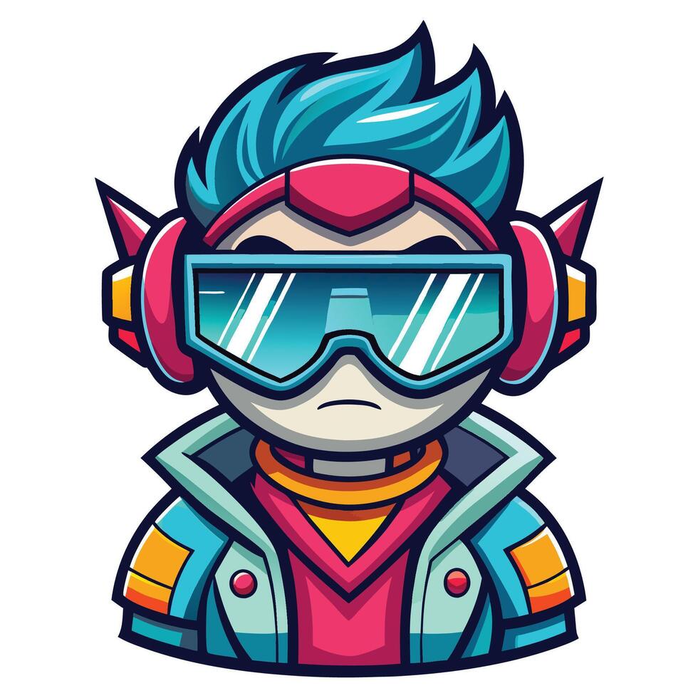 Cool futuristic character with headphones and goggles vector