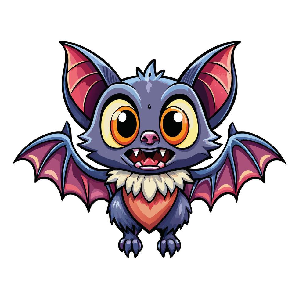 Cute cartoon bat with large eyes and wings vector