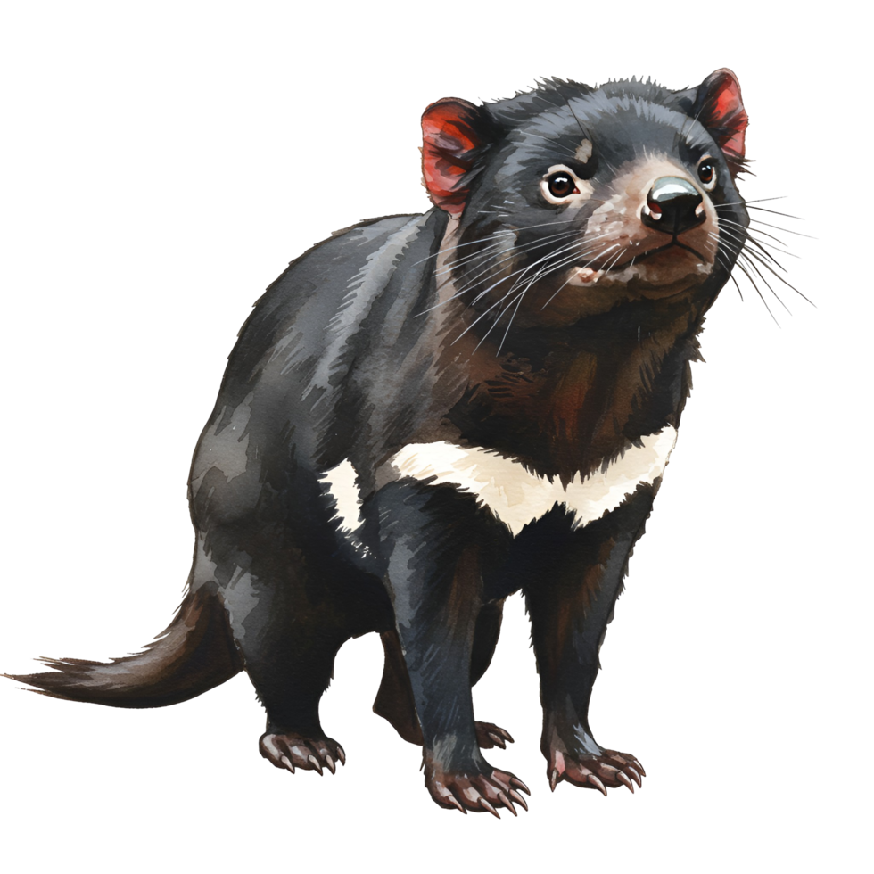 A tasmanian devil standing and looking up with a clear isolated background in a wildlife setting transparent background png