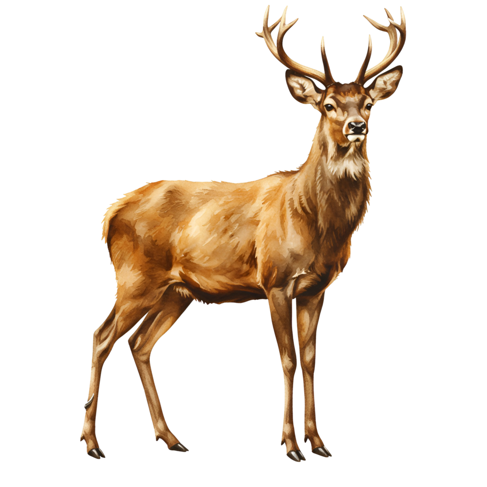 Illustration of a majestic deer standing gracefully with its antlers on a transparent area transparent background png