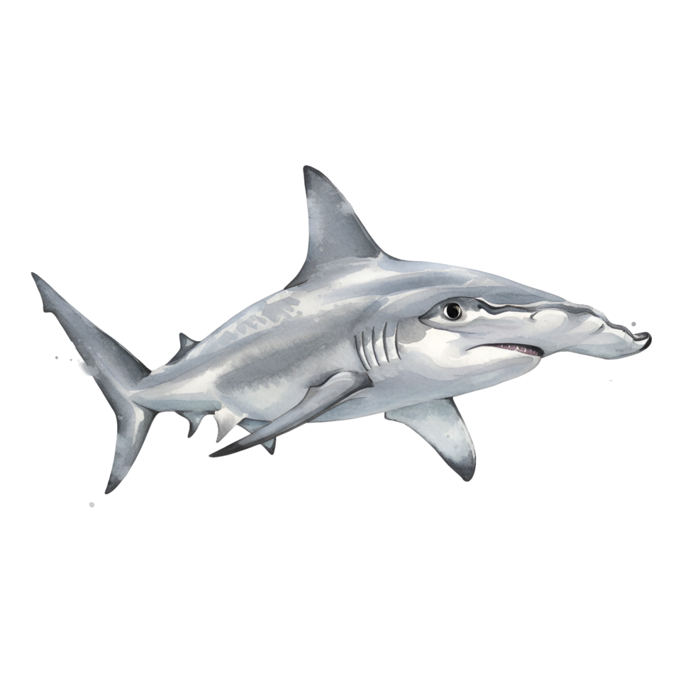 Illustration of a hammerhead shark with a gray body and unique head shape on a plain background transparent background png