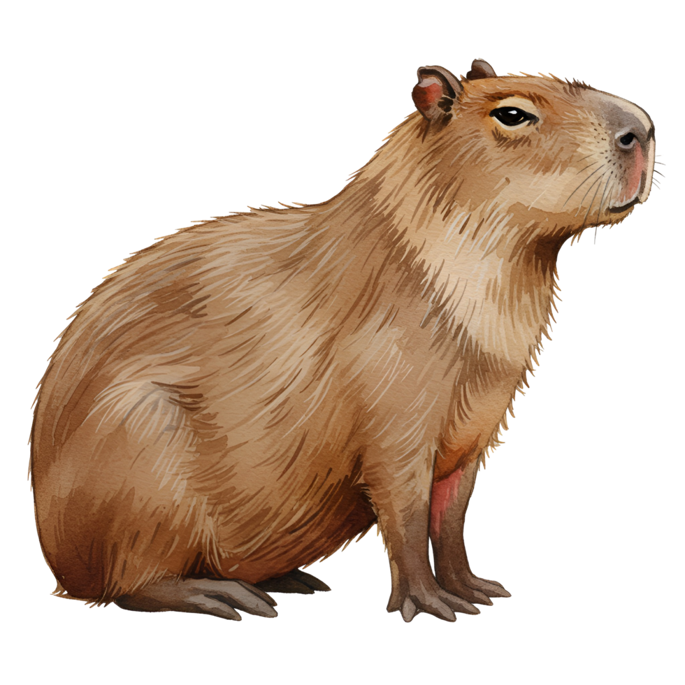 Illustration of a capybara sitting with a transparent surrounding looking to the right side view image transparent background png
