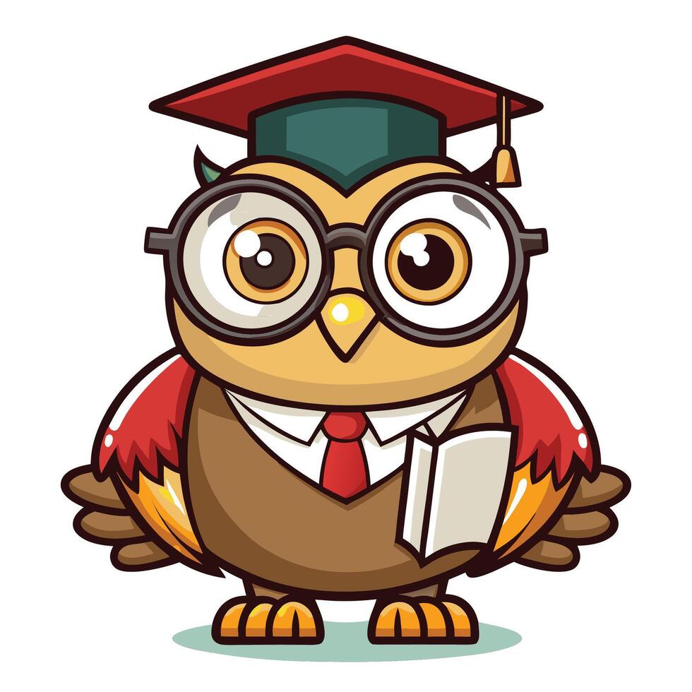 Wise owl graduate holding a book vector