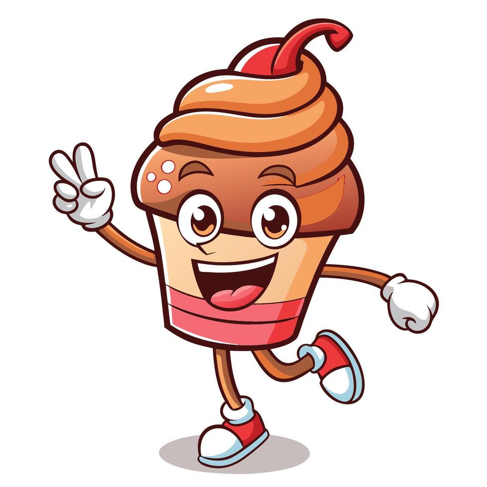 Happy cupcake running with a cherry on top vector
