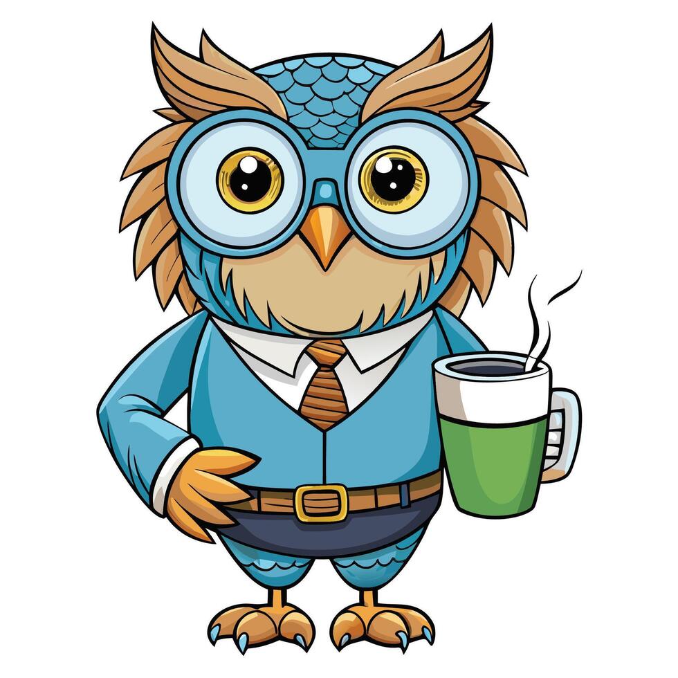 Owl in a suit with coffee vector