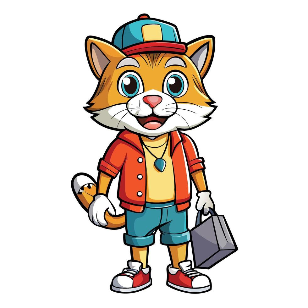 Cartoon cat character in stylish attire vector