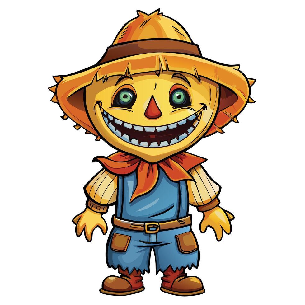 Cartoon scarecrow with wide smile vector