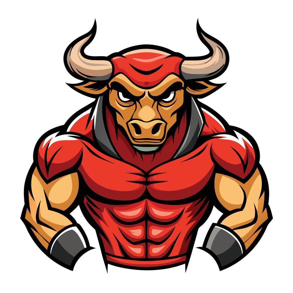 Powerful bull mascot with muscular physique vector