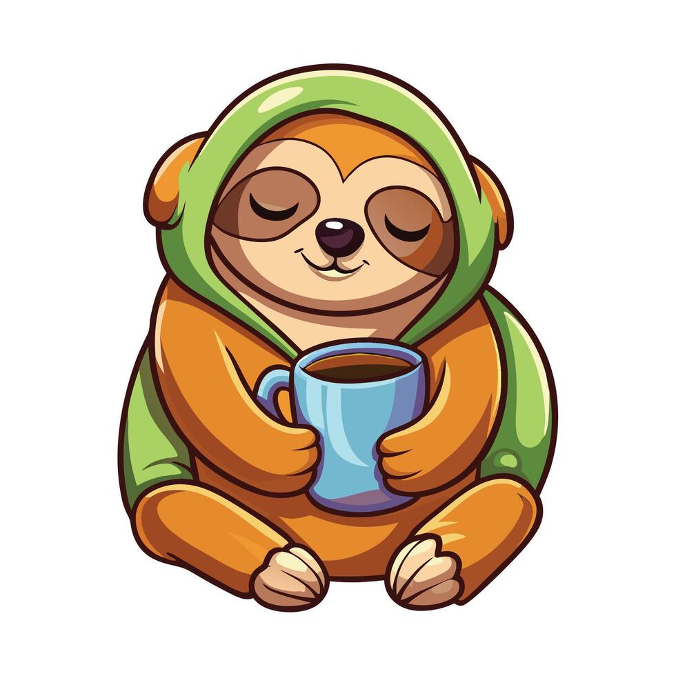 Sleepy sloth enjoying a coffee vector