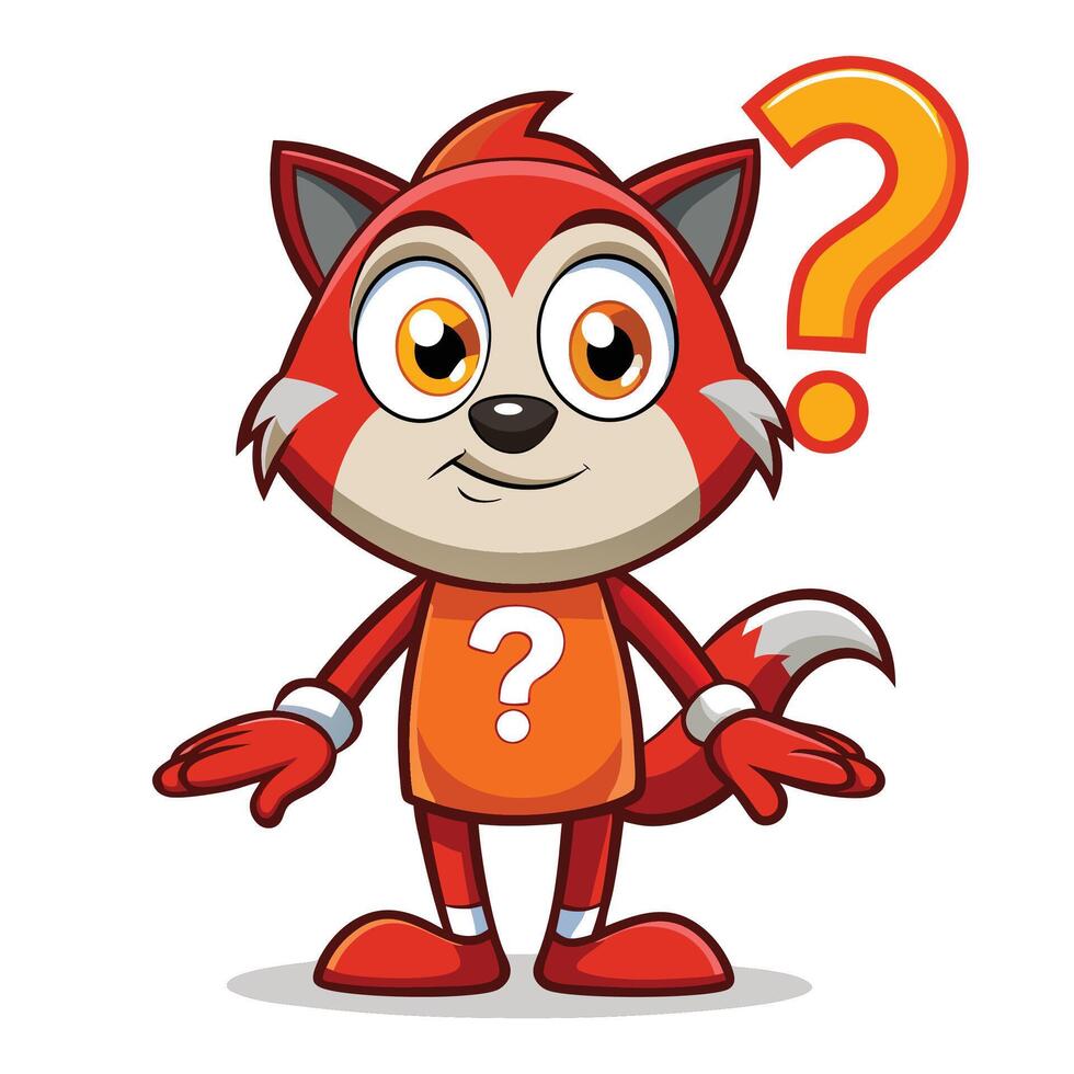 Curious cartoon fox character with a question mark vector