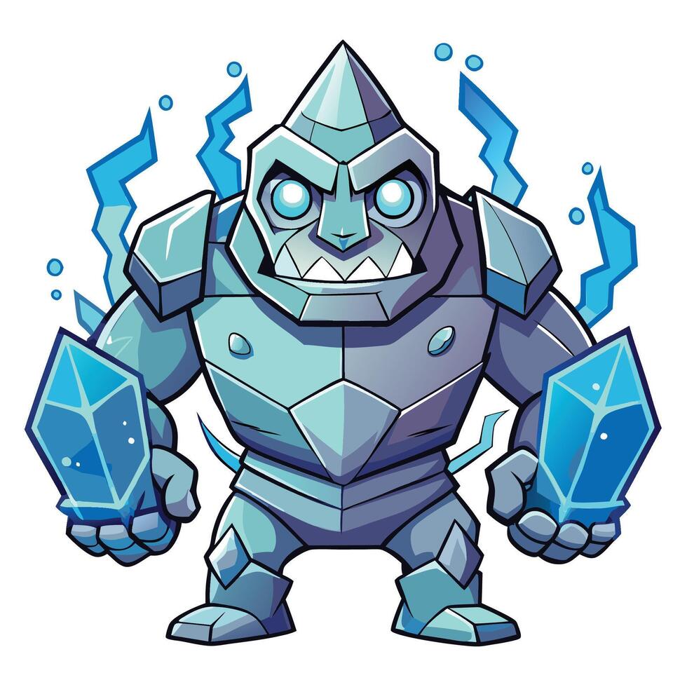 Ice monster with glowing eyes and crystal powers vector