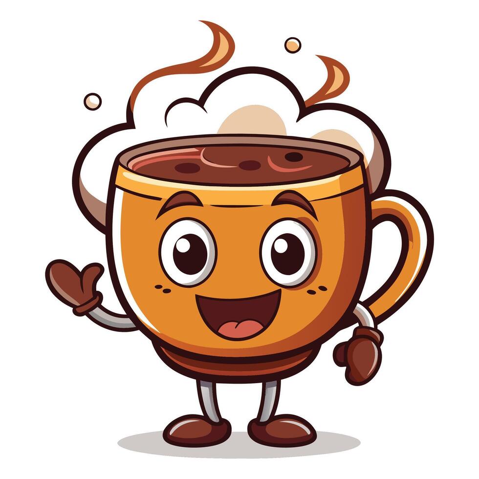 Cheerful coffee cup character with steam vector