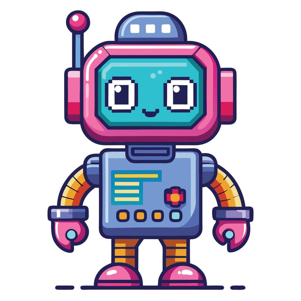 Cute pixelated robot with a friendly expression vector