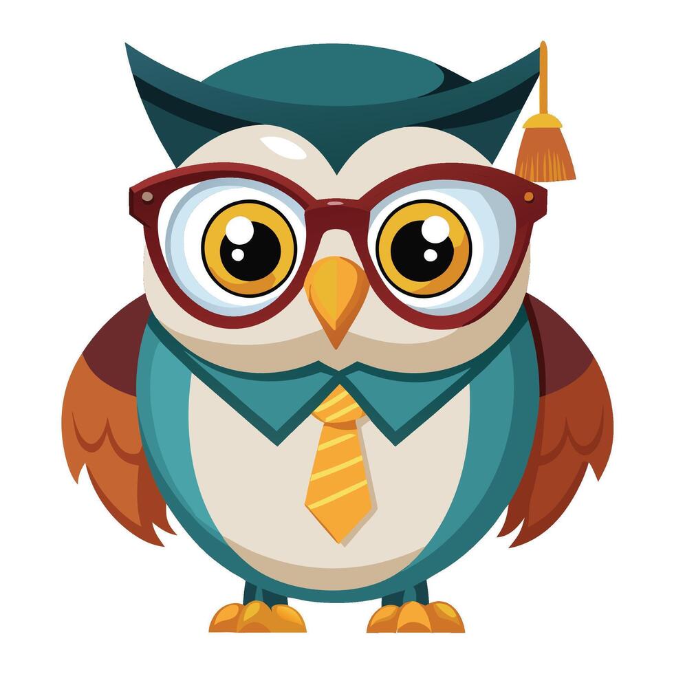 Cute owl wearing graduation cap, glasses, and a tie vector