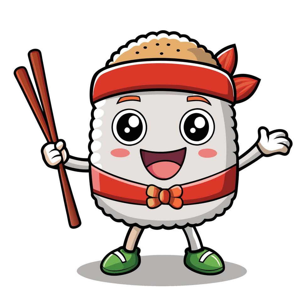 Cute sushi character holding chopsticks vector