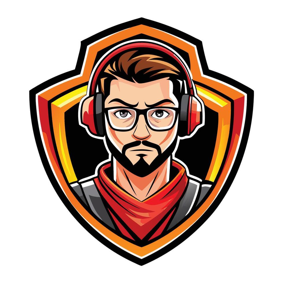 Gamer portrait with headphones and glasses vector