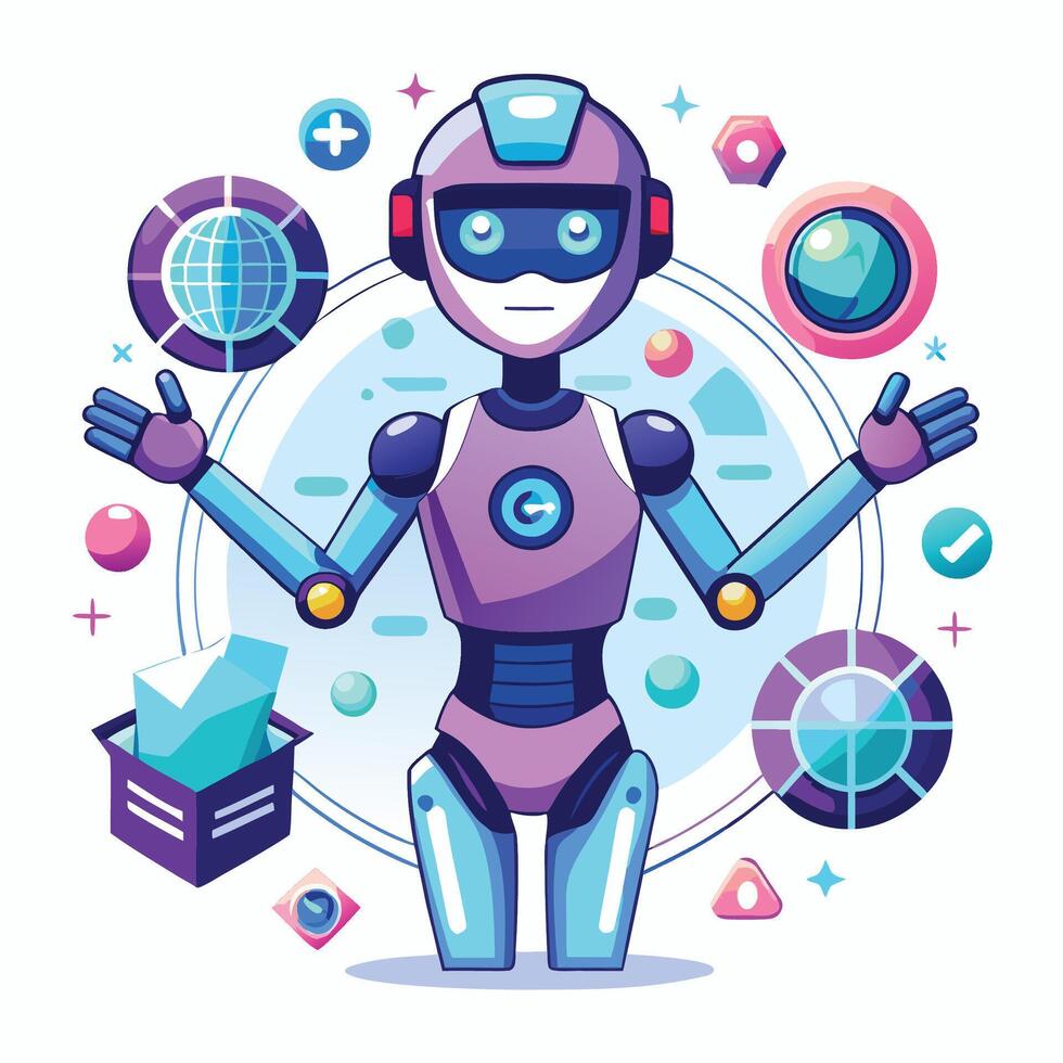 Futuristic Robot with Data Visualization vector