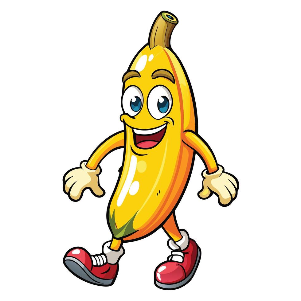 Happy banana character walking vector