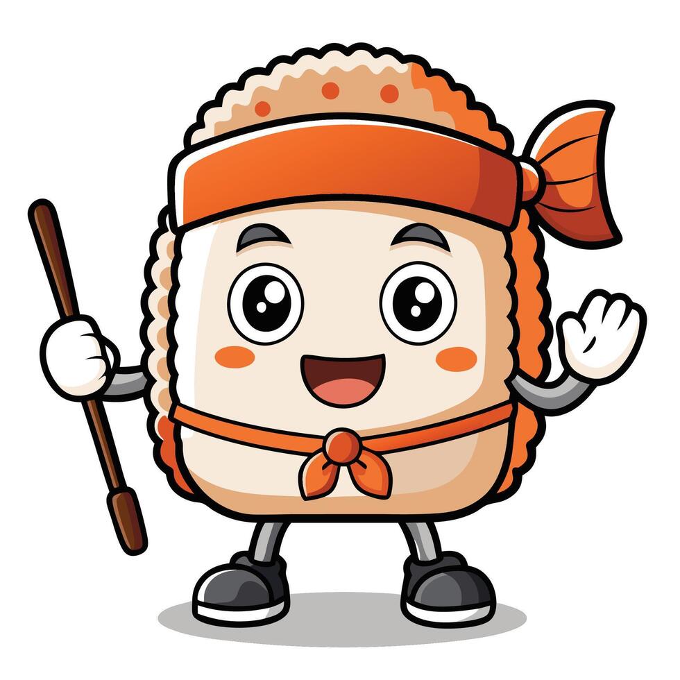 Cute Sushi Character with a Staff vector