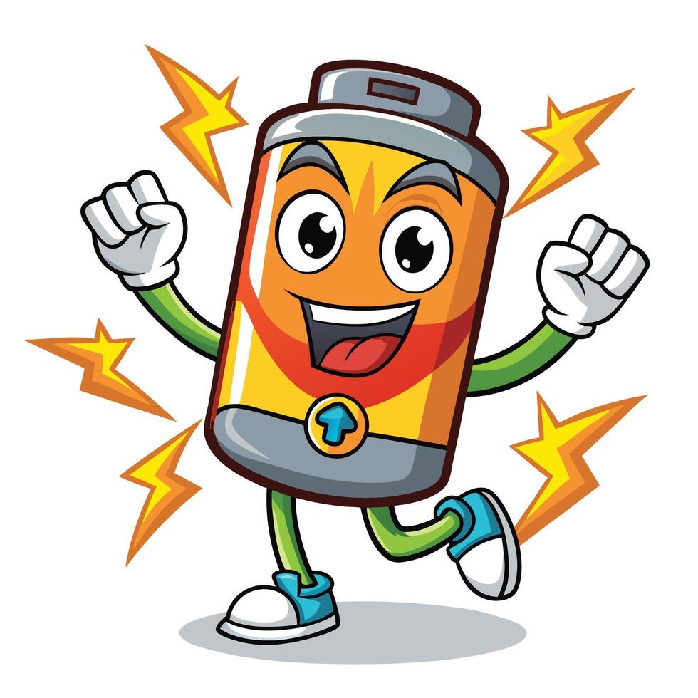 Energetic battery mascot, full of power vector